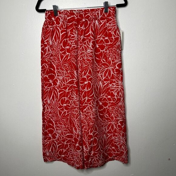 Brixton Aloha Red Indo Linen Wide Leg Pant Size S NWT Vacation Beachy Botanical - Picture 3 of 15